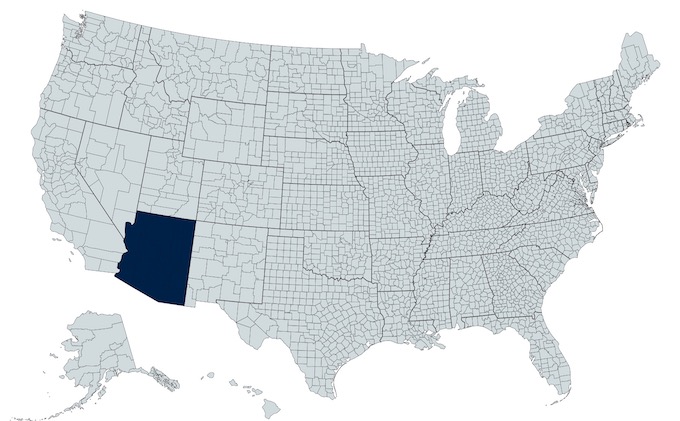 Arizona on a U.S. Map [Arizona Slot Machine Casino Gambling in 2020]
