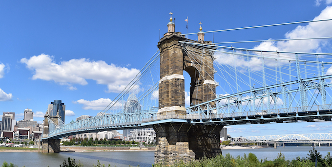 John A. Roebling Suspension Bridge in Covington, Kentucky [Newport Gaming]