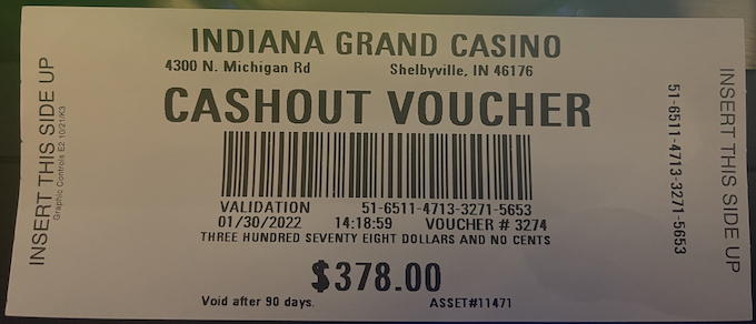 Voucher with $378 in Winnings from $100 Bankroll [Horseshoe Indianapolis]