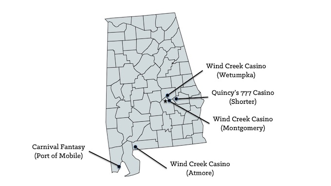 Alabama Casinos Map [Alabama Slot Machine Casino Gambling]