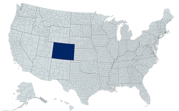Colorado on a U.S. Map [Colorado Slot Machine Casino Gambling]