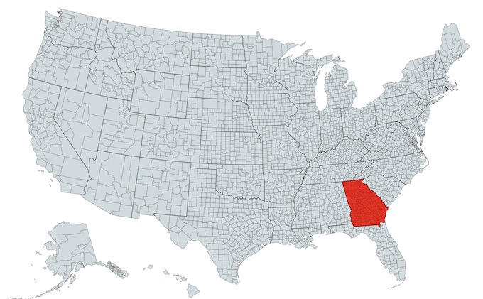 Georgia on a U.S. Map [Georgia Slot Machine Casino Gambling]