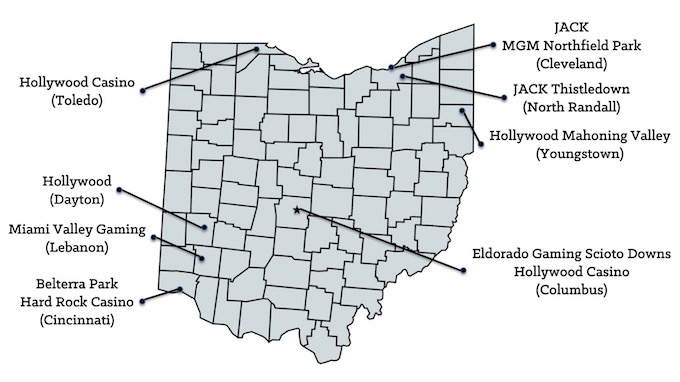 Ohio Casinos Map [Ohio Slot Machine Casino Gambling]