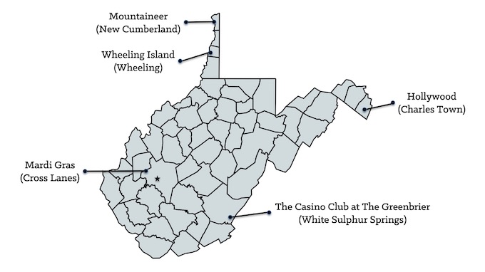 West Virginia Casinos Map [West Virginia Slot Machine Casino Gambling]
