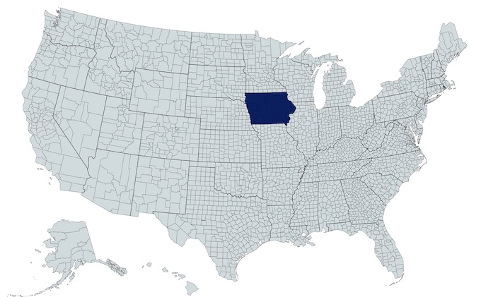 Iowa on a U.S. Map [Iowa Slot Machine Casino Gambling]