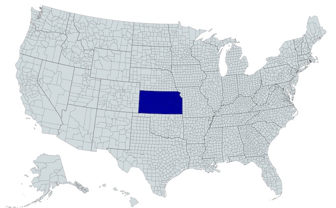 Kansas on a U.S. Map [Kansas Slot Machine Casino Gambling]