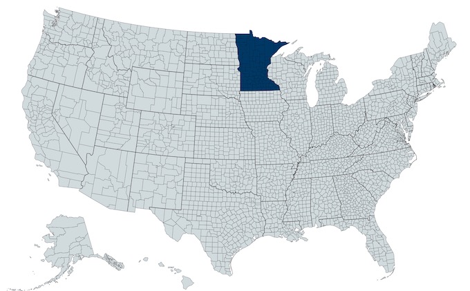 Minnesota on a U.S. Map [Minnesota Slot Machine Casino Gambling]