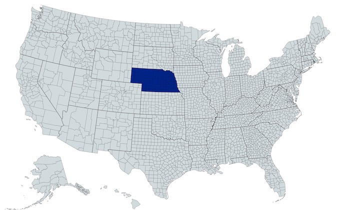 Nebraska on a U.S. Map [Nebraska Slot Machine Casino Gambling]