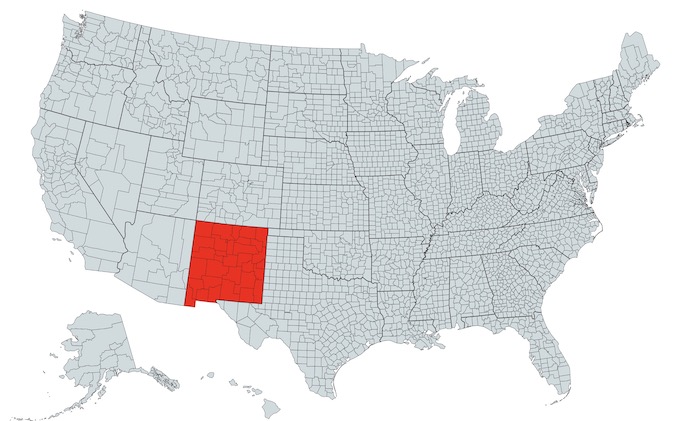 New Mexico on a U.S. Map [New Mexico Slot Machine Casino Gambling]
