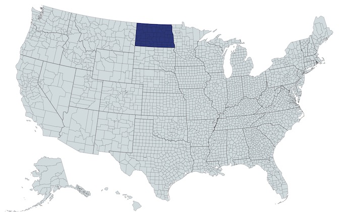 North Dakota on a U.S. Map [North Dakota Slot Machine Casino Gambling]