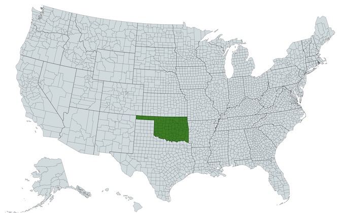 Oklahoma on a U.S. Map [Oklahoma Slot Machine Casino Gambling]