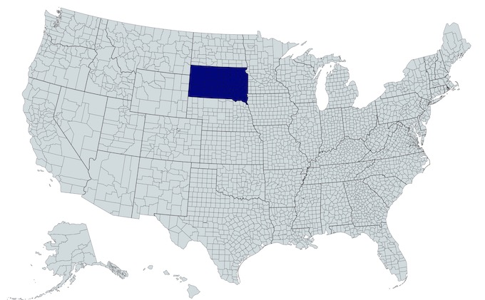 South Dakota on a U.S. Map [South Dakota Slot Machine Casino Gambling]