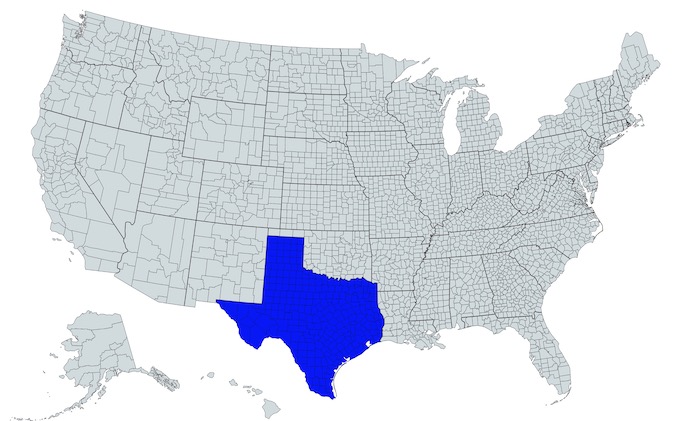 Texas on a U.S. Map [Texas Slot Machine Casino Gambling]