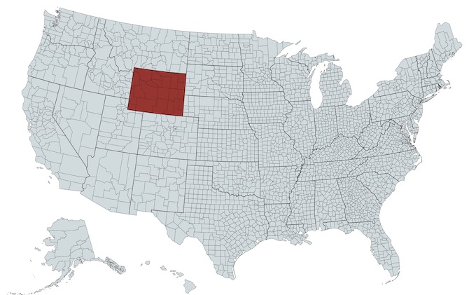 Wyoming on a U.S. Map [Wyoming Slot Machine Casino Gambling]