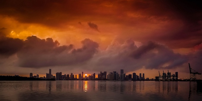 Miami skyline at sunset [Florida Slots Return-To-Player]