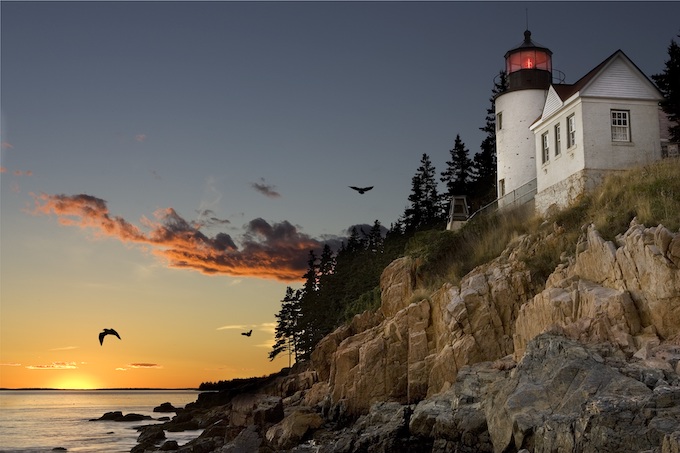 Bass Harbor Head Light Lighthouse at Sunset [Maine Slots Return-To-Player]