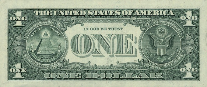 The backside of the U.S. one dollar bill [Oldest]