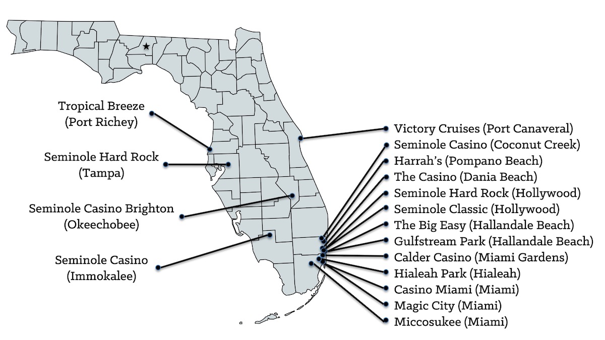Florida Casinos Map [Florida Slot Machine Casino Gambling]